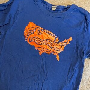 Blue T-Shirt with Orange Graphic